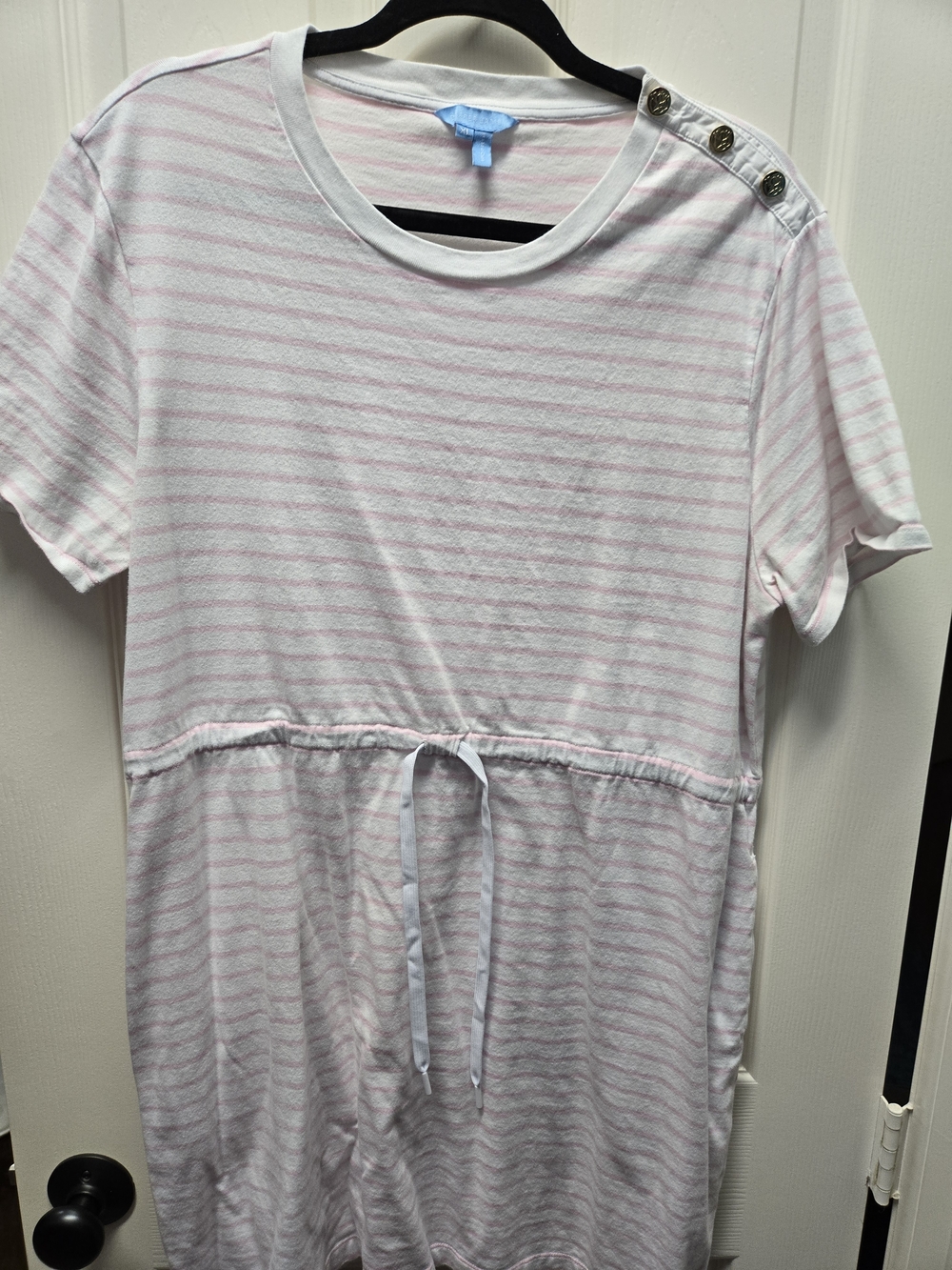 Draper James Pink & White Striped Tee Dress with Shoulder Button Detail